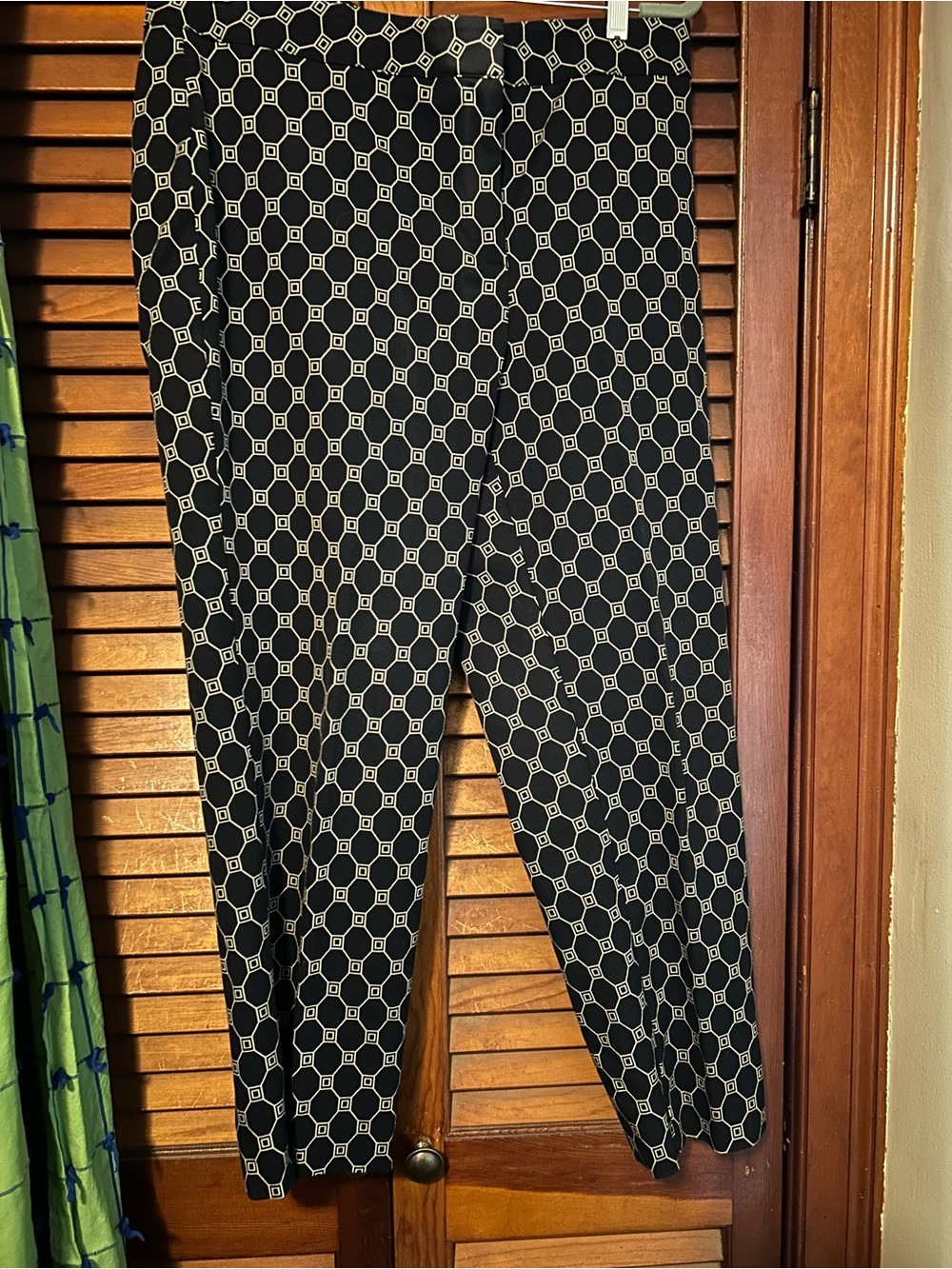 Talbots Black Ponte Pants with Cream Geometric Print